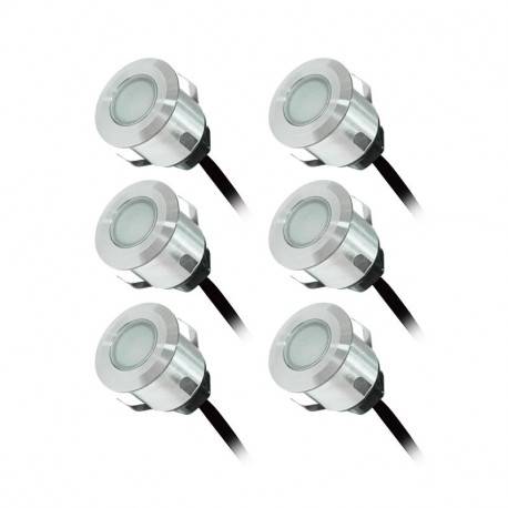 Spot sol Kit 6 mini spots LED encastrables 12 volts 3000K étanches pour terrasse Miidex