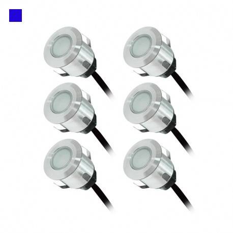 Spot sol Kit 6 mini spots LED encastrables 12 volts bleu étanches pour terrasse